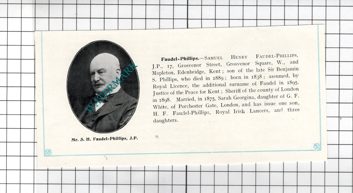 Samuel Henry Faudel-Phillips Mapleton Edenbridge Kent - c.1910 Cutting