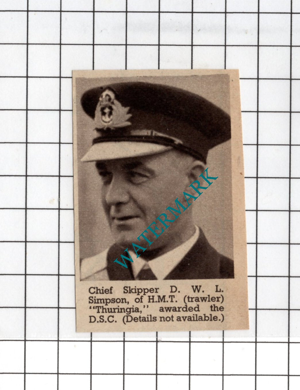 Chief Skipper DWL Simpson HMT THURINGIA WW2 - 1940 SMALL News Clipping