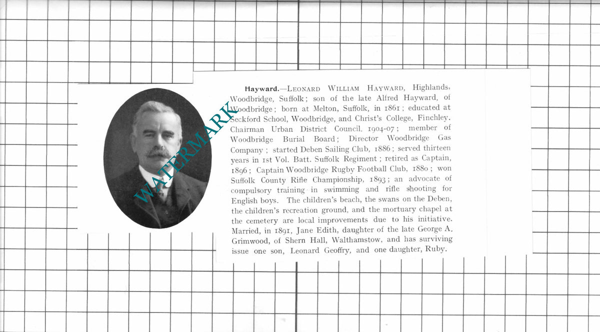 Leonard William Hayward Highlands Woodbridge Suffolk - 1911 Clipping / Print