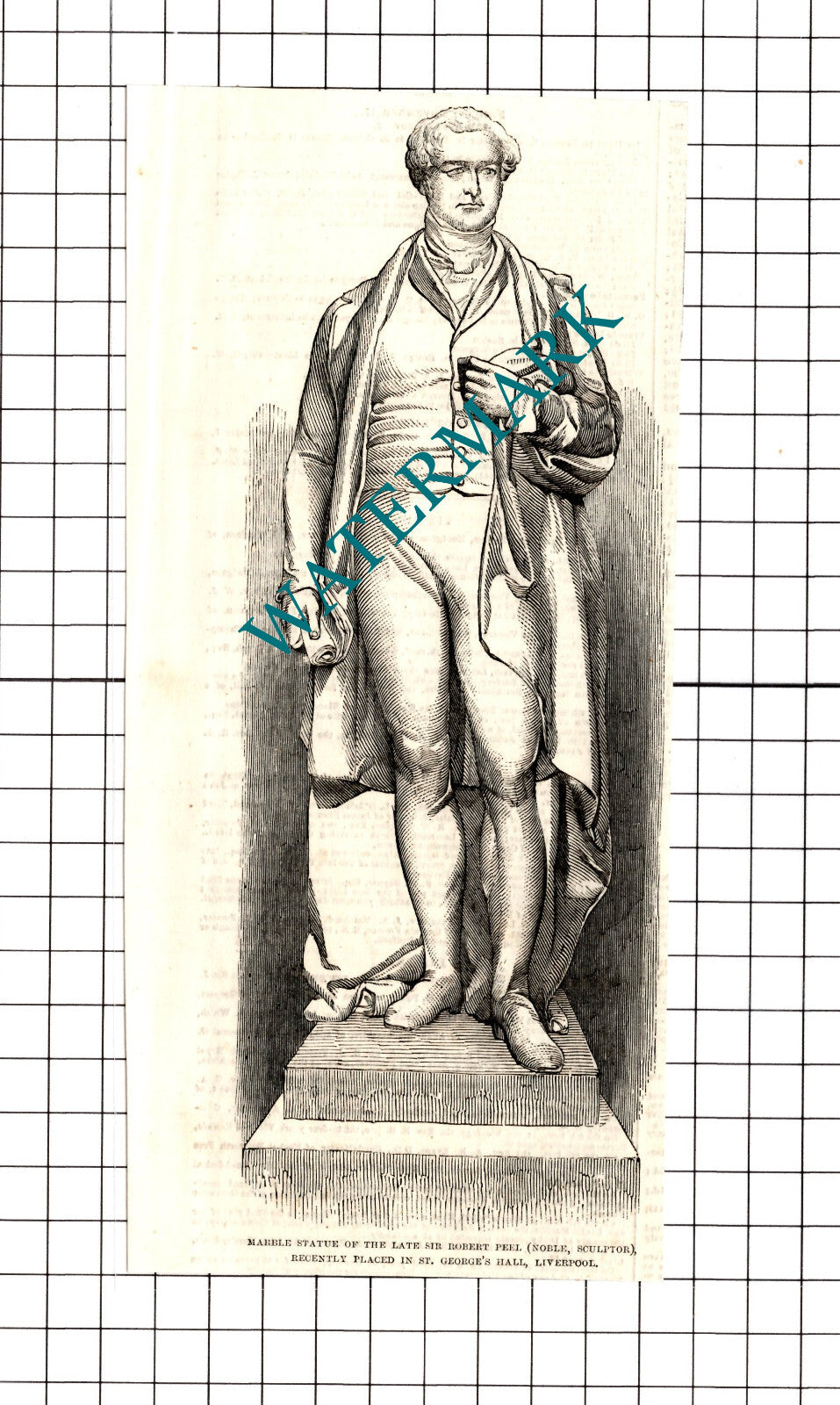 Sir Robert Peel Statue St George's Hall Liverpool - 1854 Clipping / Print