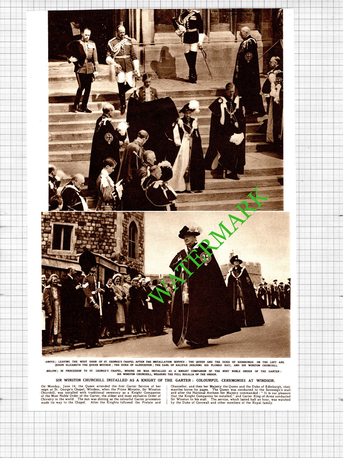 Sir Winston Churchill Knight Of The Garter - 1954 Cutting / Print