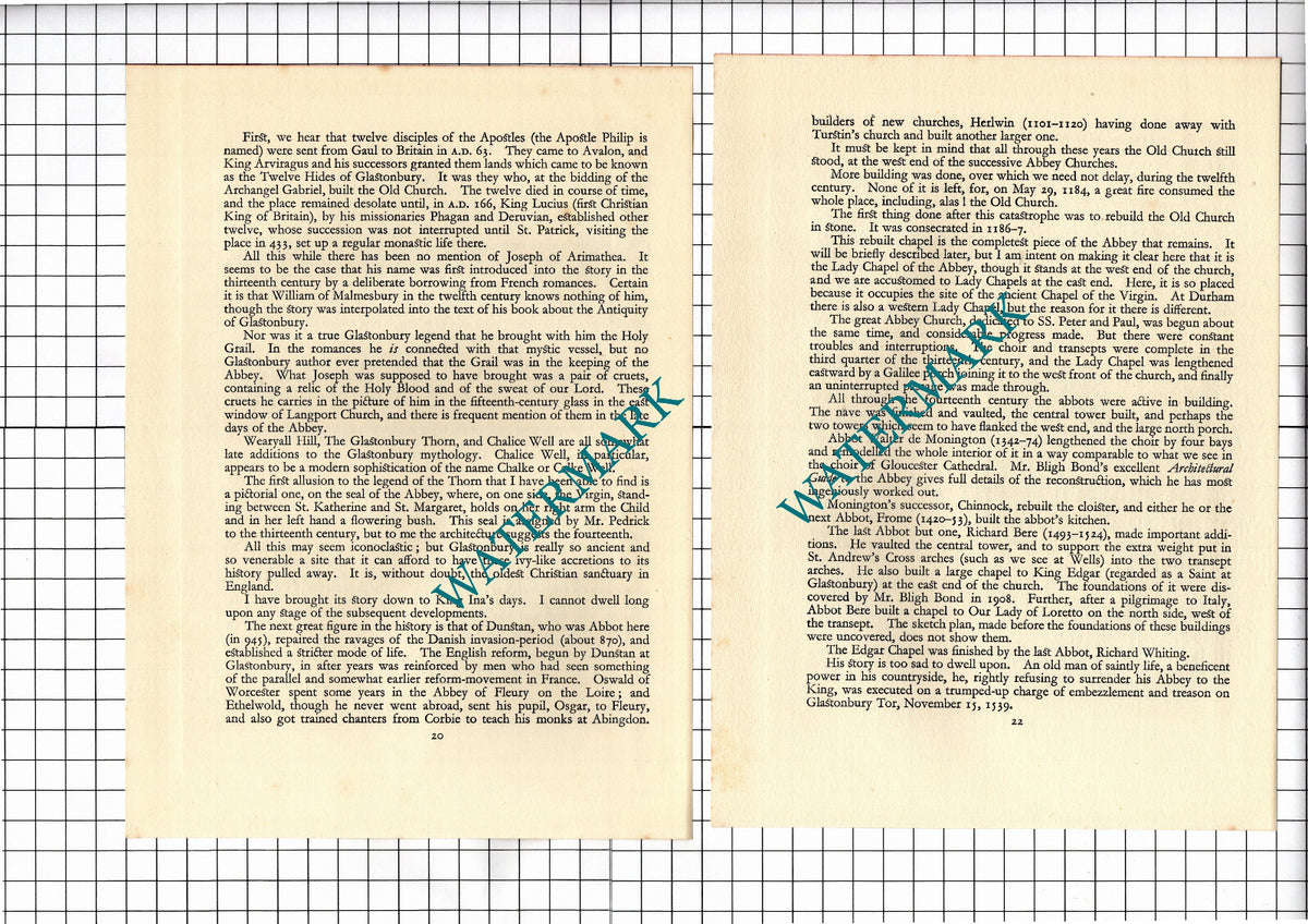 Glastonbury Abbey - 1925 Article / Print / Plans