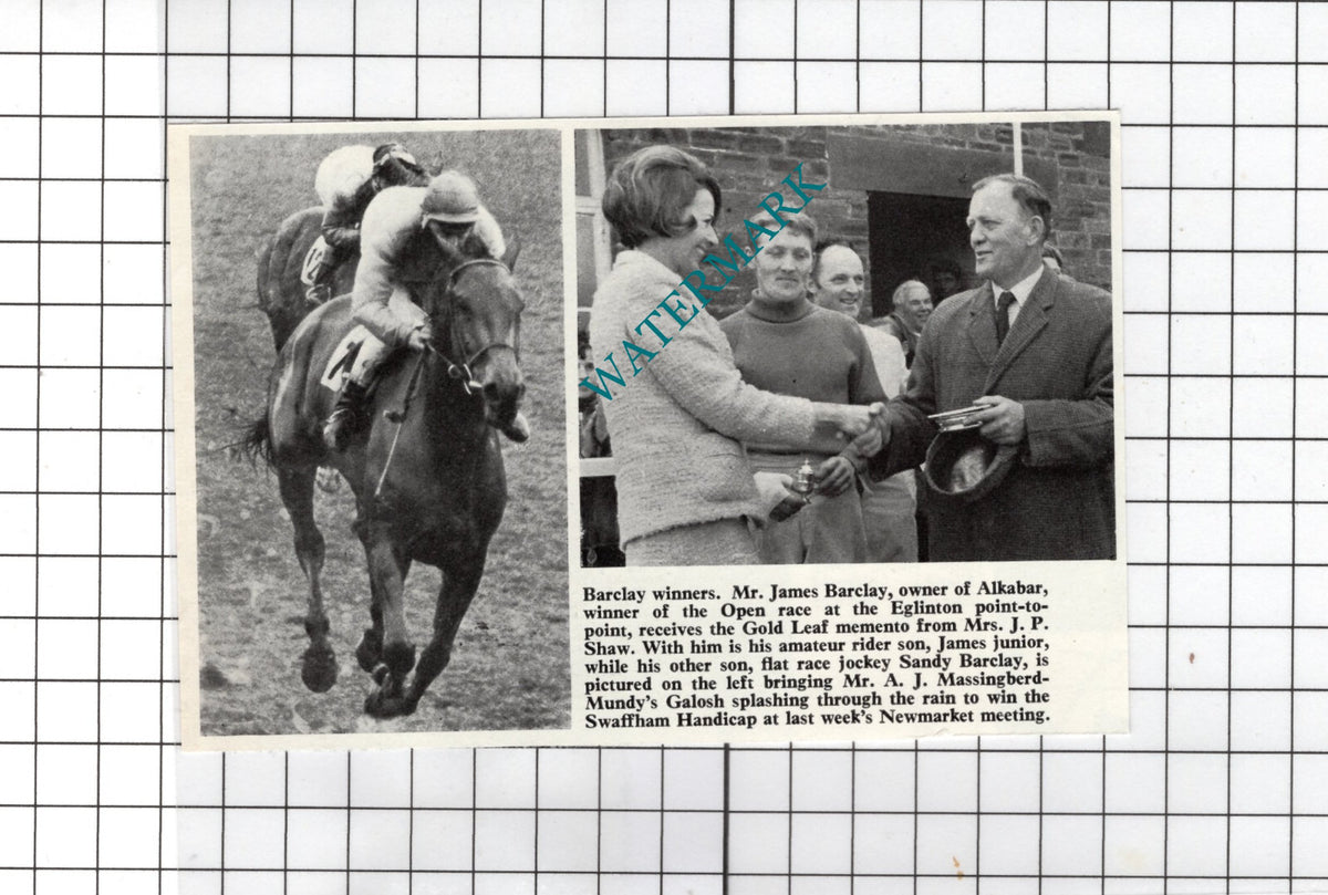 Alkabar Horse Sandy Barclay Jockey Mr James Barclay - 1969 Small Cutting