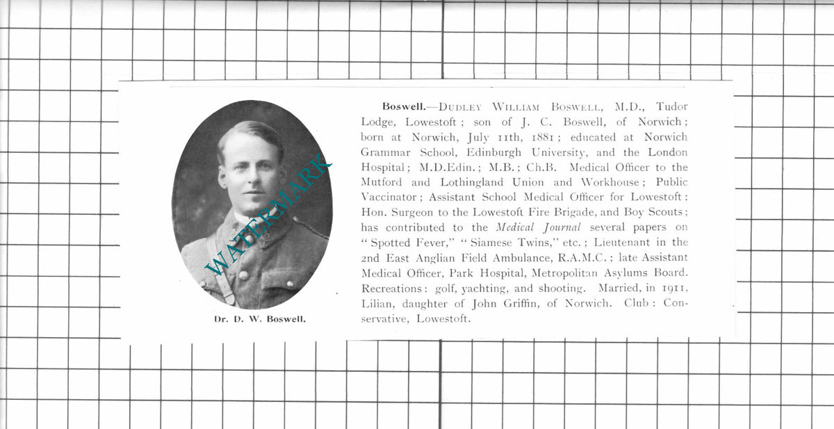Dudley William Boswell Tudor Lodge Lowestoft Suffolk - 1911 Clipping