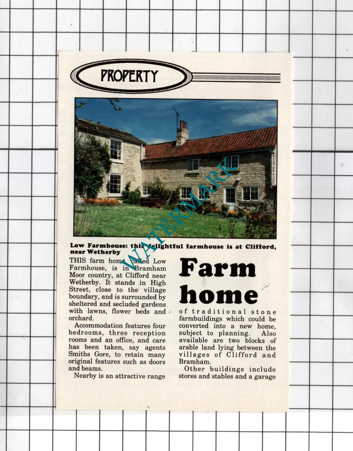 Low Farmhouse Clifford Wetherby Yorkshire Sale Advert - 1988 Small Cutting