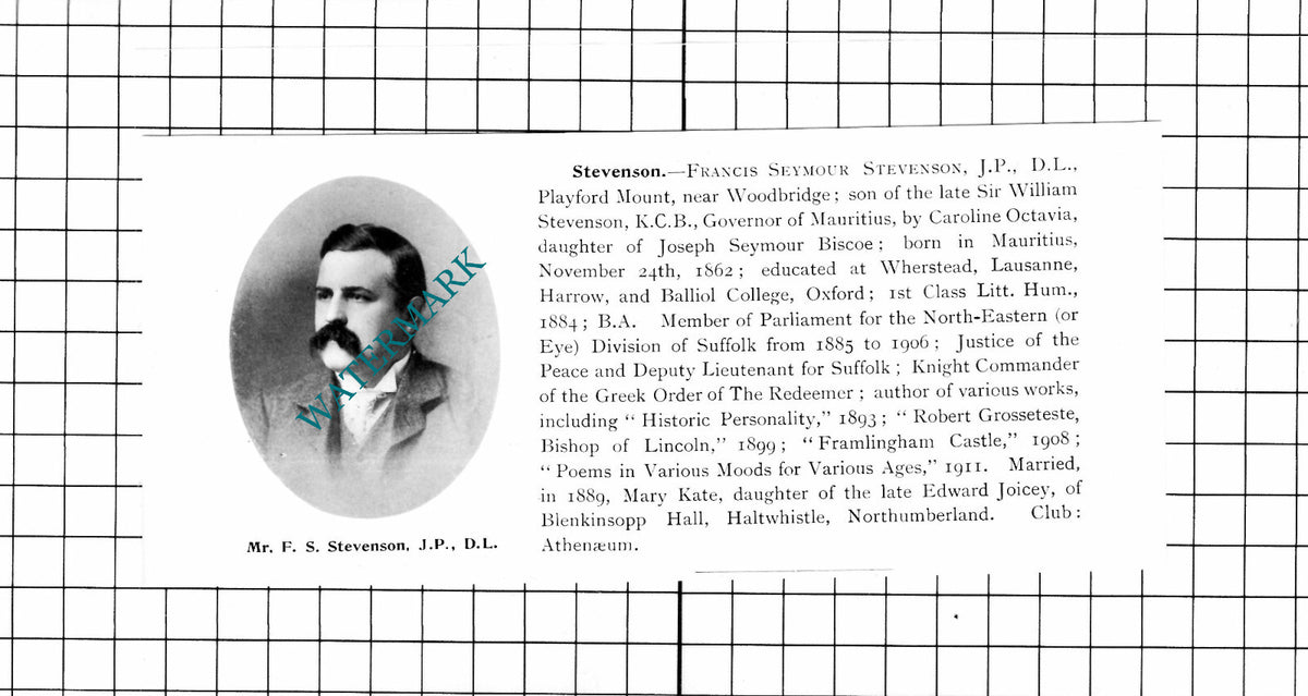 Francis Seymour Stevenson Playford Mount Suffolk - 1911 Clipping
