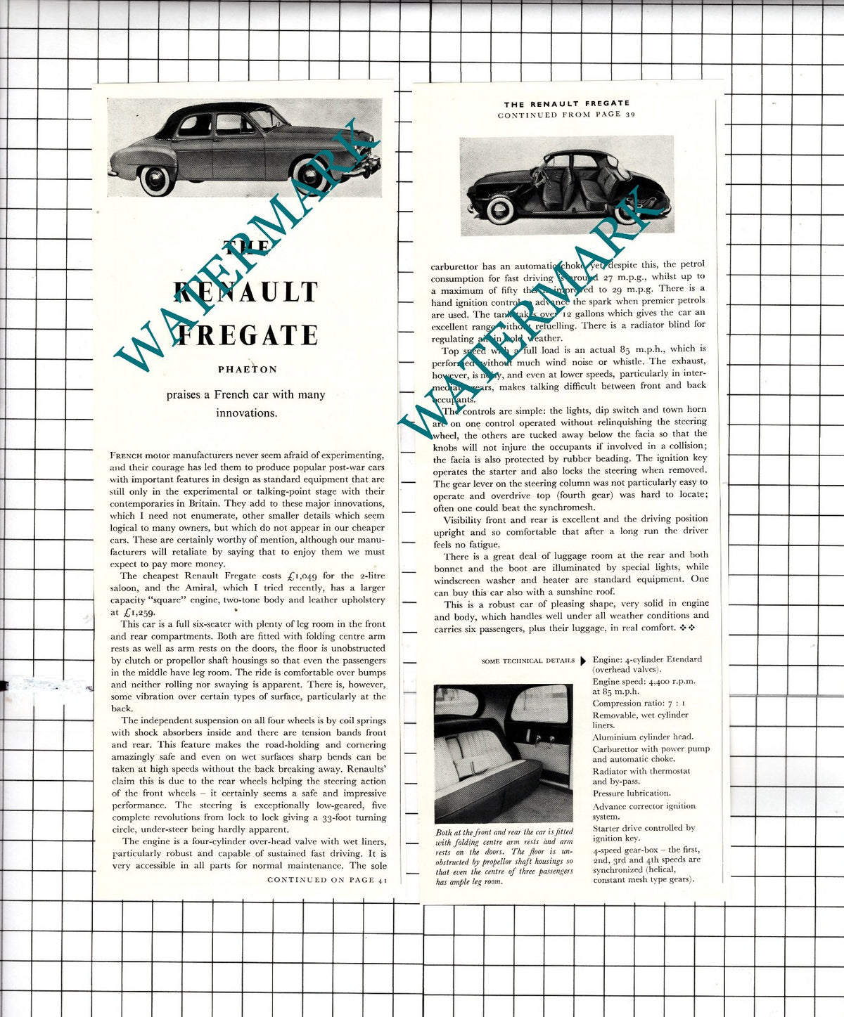 Renault Fregate Car Review - 1956 Two-Part Clipping