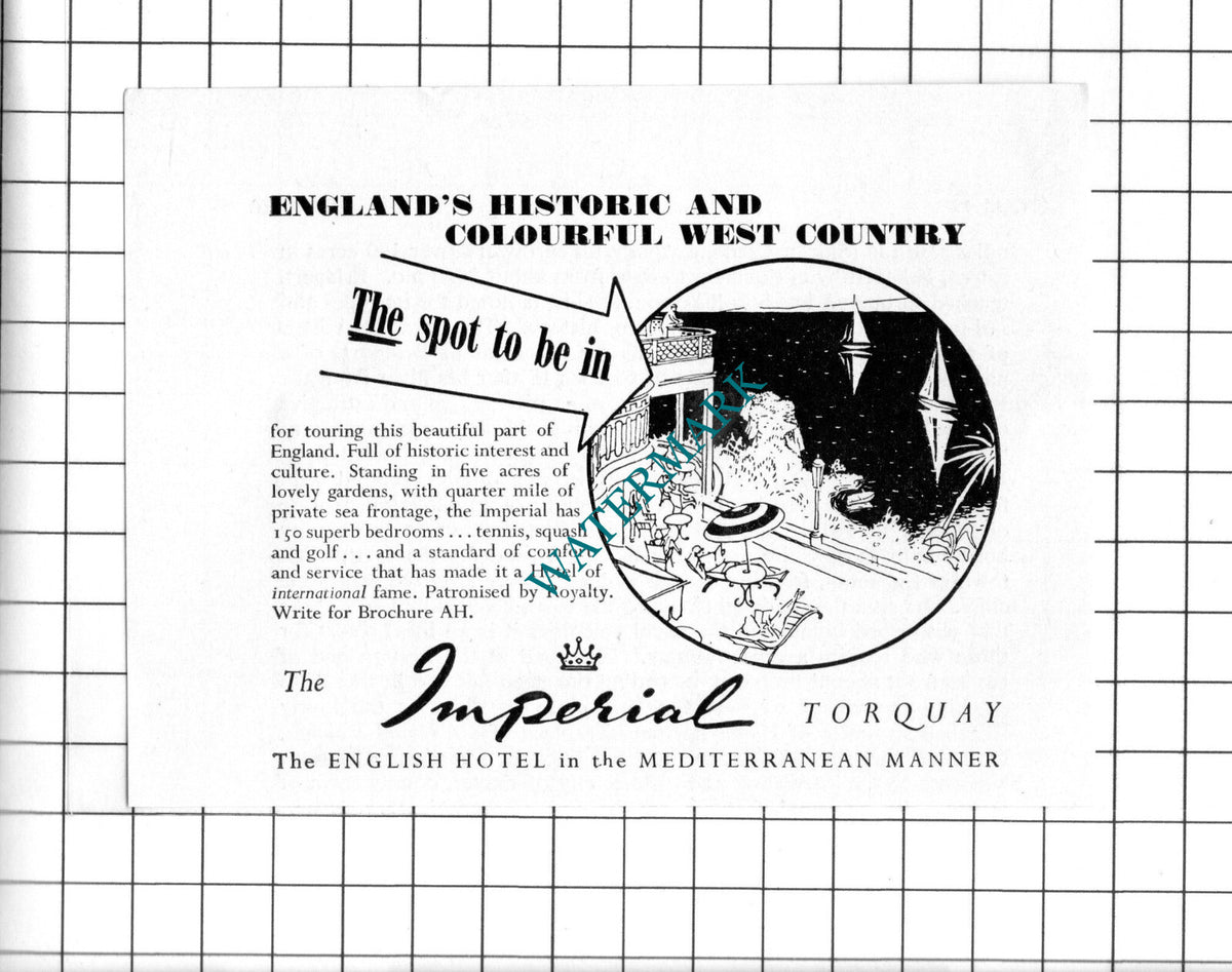 The Imperial Hotel Torquay Small Advert - c.1960's Clipping / Print