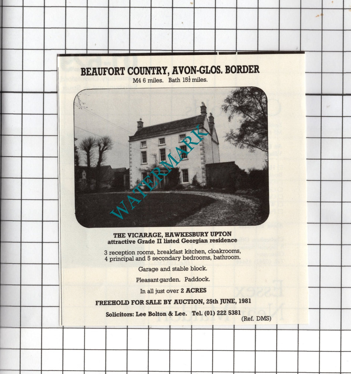 Vicarage Hawkesbury Upton Gloucestershire House Sale Advert - 1981 Small Cutting