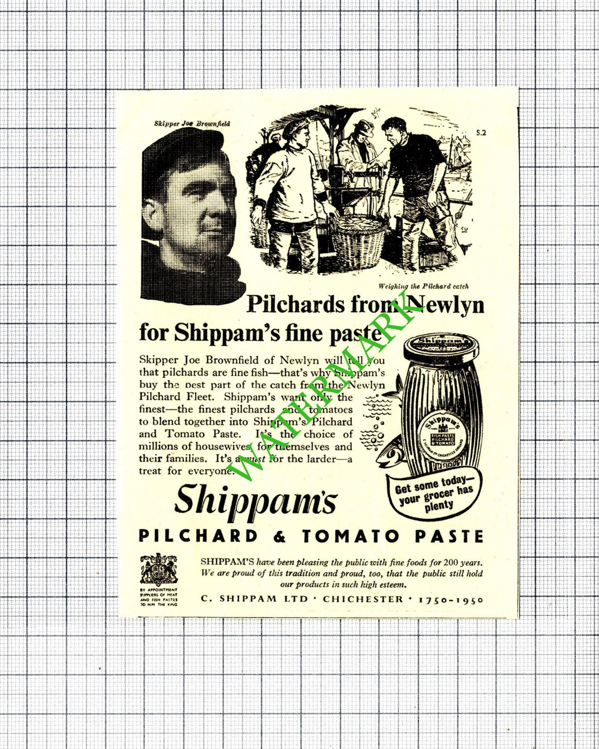Joe Brownfield Newlyn Shippam's Paste Small Advert - 1950 Cutting