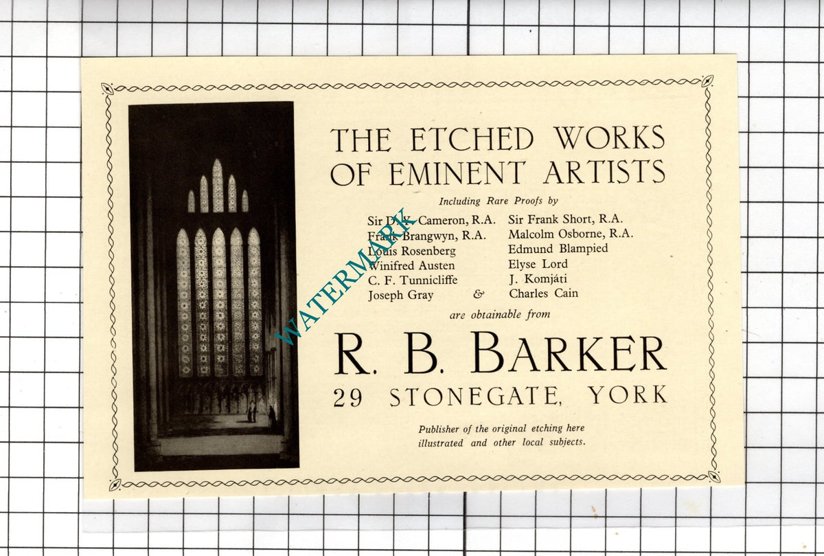 R B Barker 29 Stonegate York - 1928 Small Advert