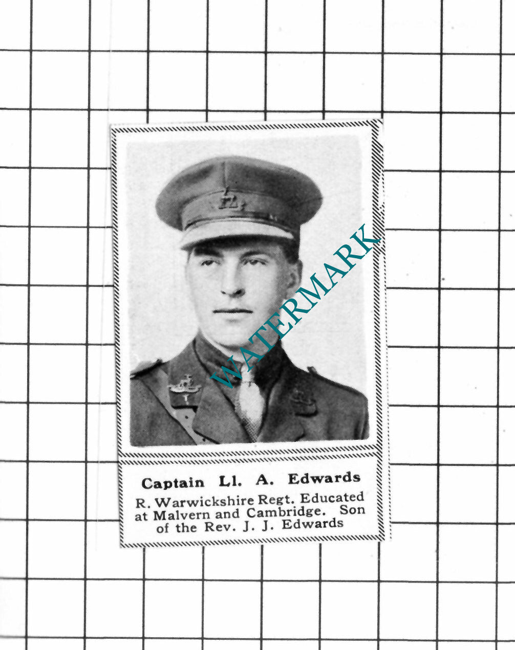 Captain L A Edwards Royal Warwickshire Regt WW1 - c.1918 SMALL Clipping / Print