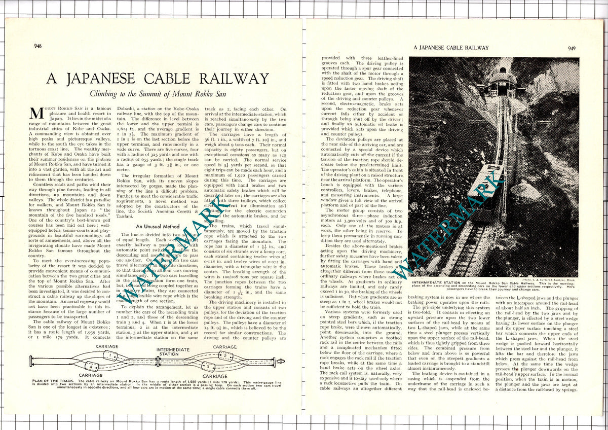 Mount Rokko San Japan Cable Railway - 1930s Article / Print