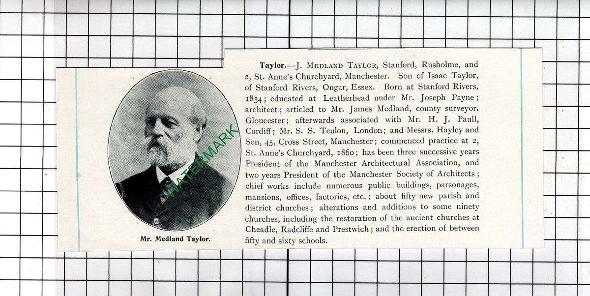 Mr J Medland-Taylor Stanford Rivers Ongar Essex - c.1905 Clipping