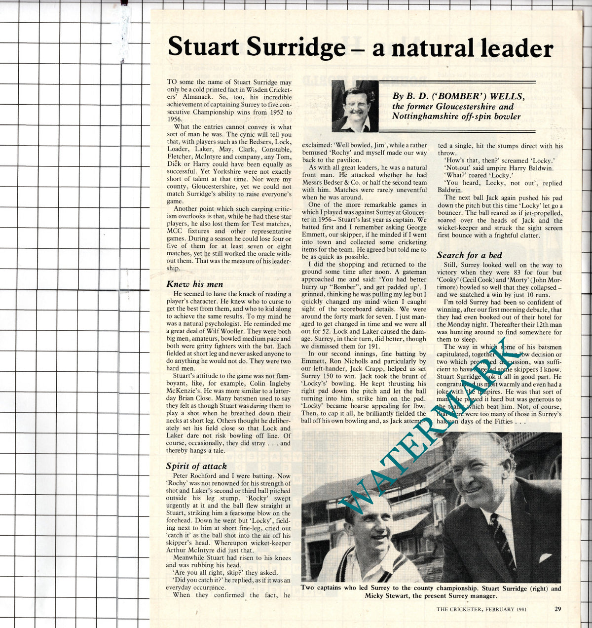 Stuart Surridge Cricketer - 1981 Article