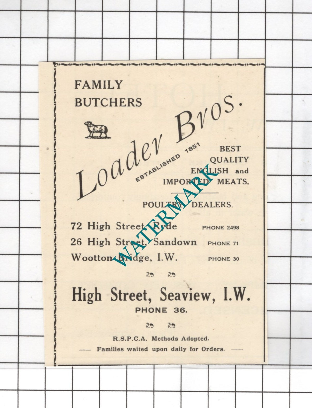 Loader Bros Butchers Seaview Isle Of Wight - 1938 Small Advert