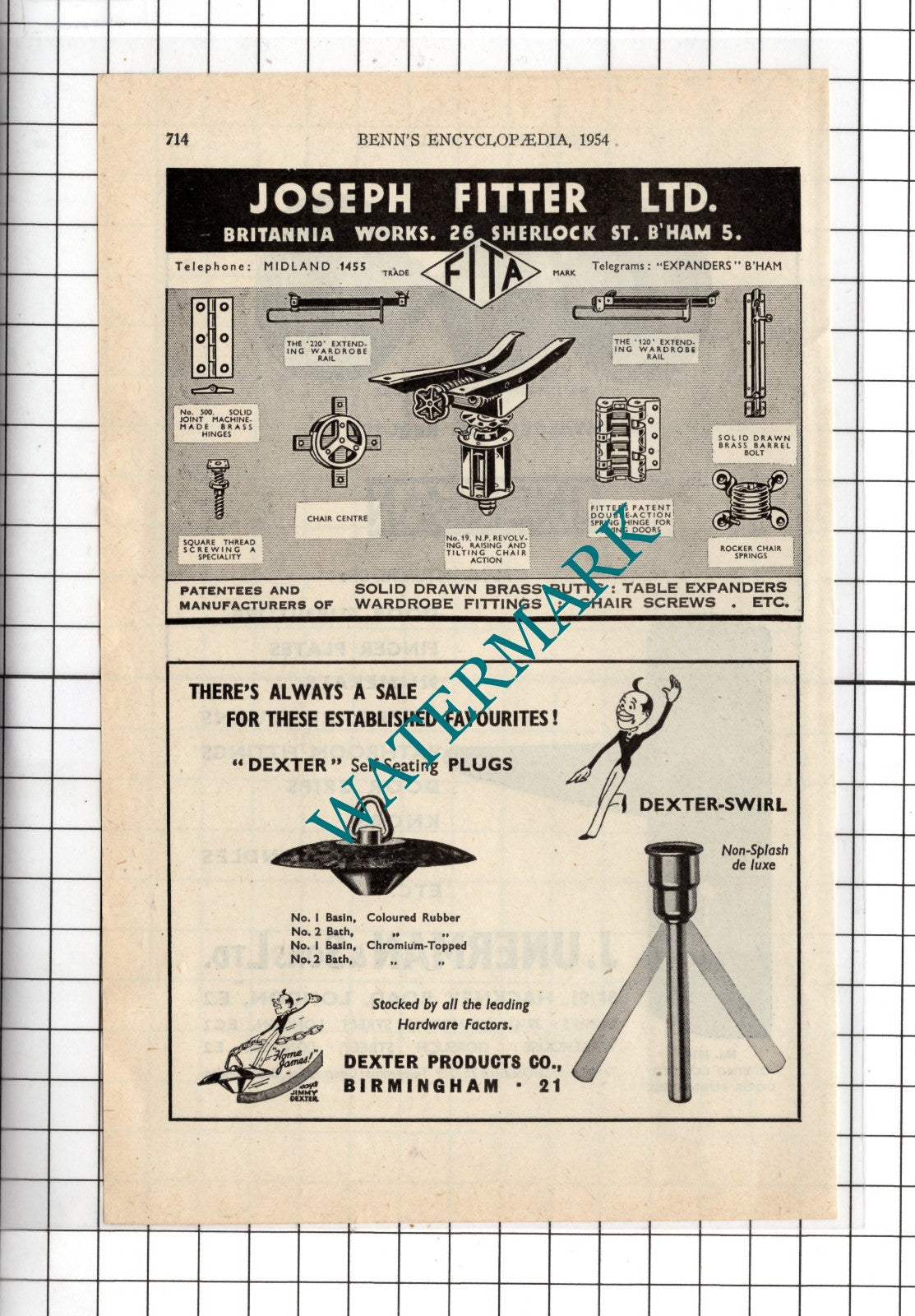 J Unerman & Sons Ltd London / Joseph Fitter Ltd Birmingham - 1954 Advert