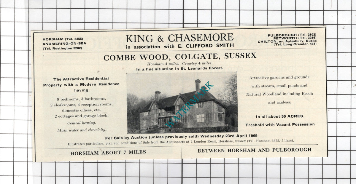 Dorking Surrey / Combe Wood Colgate Sussex - 1969 House Sale Advert