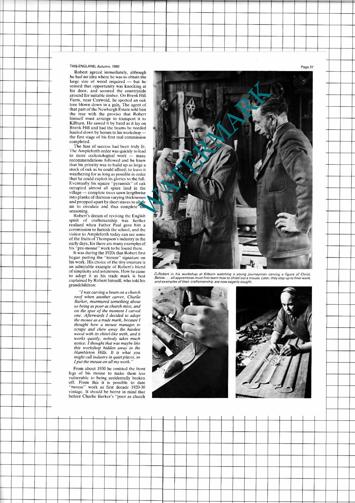 Robert Thompson The Mouseman Of Kilburn Yorkshire - 1980 Article