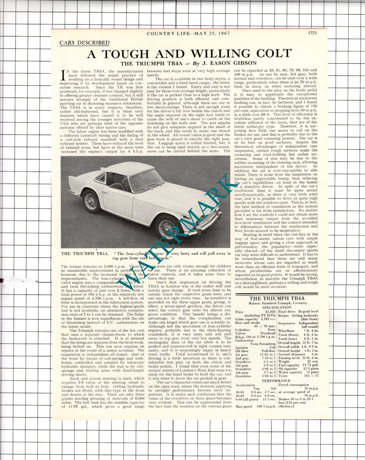 The Triumph TR4A Car Review - 1967 Article