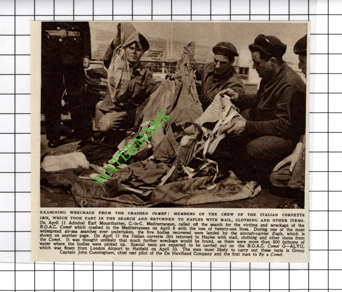 BOAC Comet Air Crash Italian Corvette IBIS Search - c.1954 Small Cutting