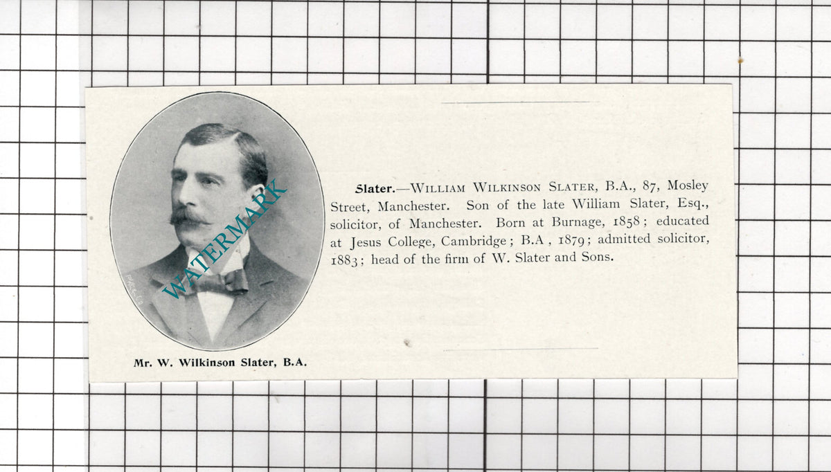 Mr William Wilkinson Slater Manchester - c.1900 Small Cutting