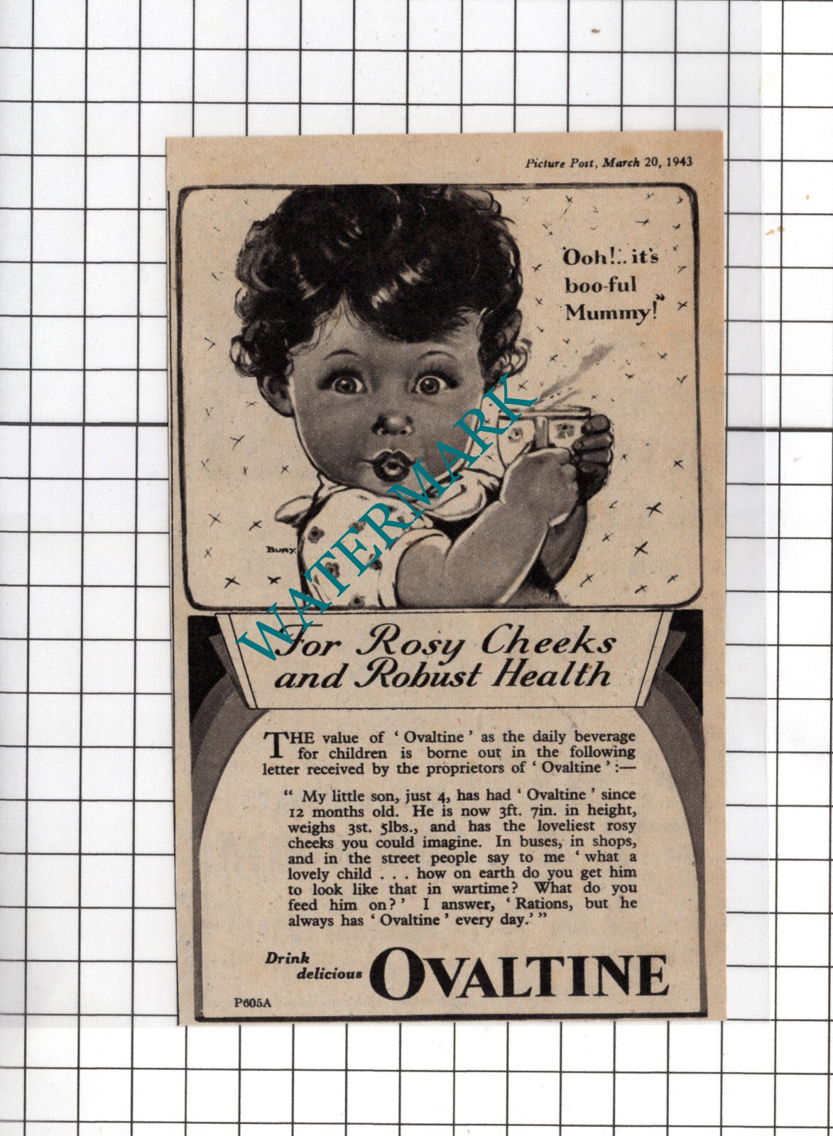 Ovaltine Advert - 1943 Small Clipping / Advert