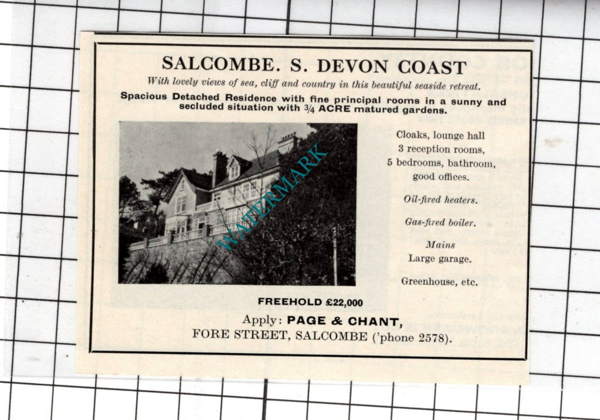 Salcombe Devon - 1967 SMALL House Sale Advert