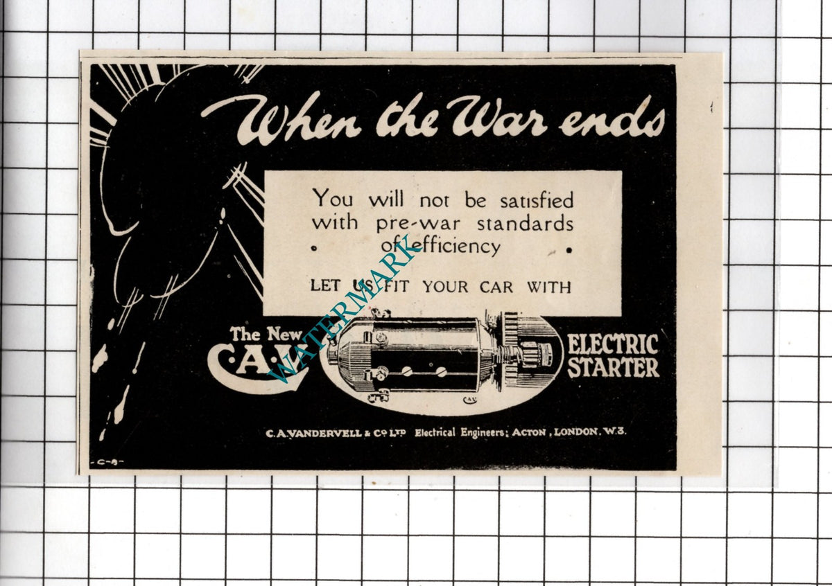 C A Vandervell & Co Ltd Acton London WW1 - 1918 Small Advert