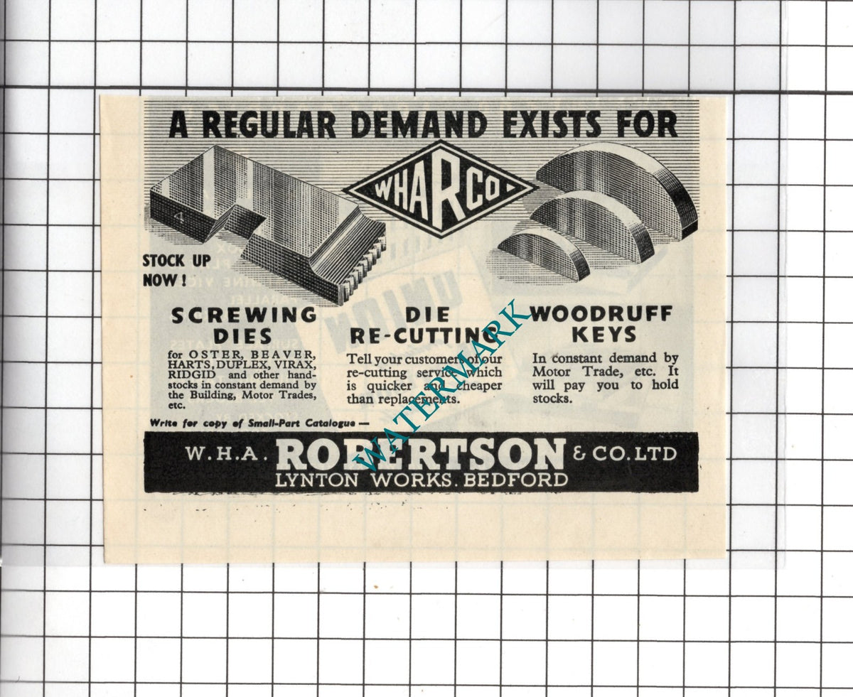 WHA Robertson & Co Ltd Lynton Works Bedford - 1948 Small Advert