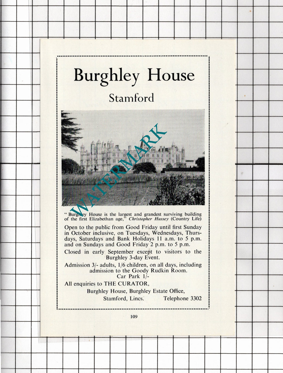 Burghley House Stamford Lincolnshire - 1966 Advert