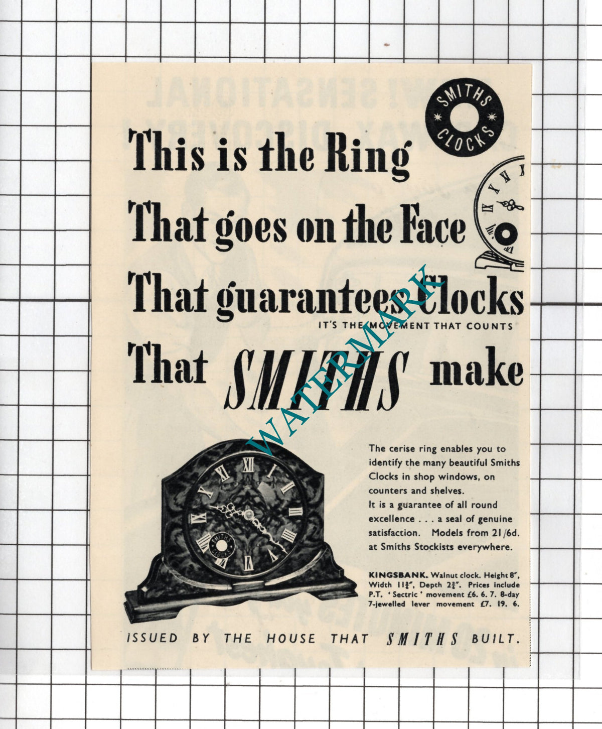 Smiths Clocks Advert - 1951 Small Cutting
