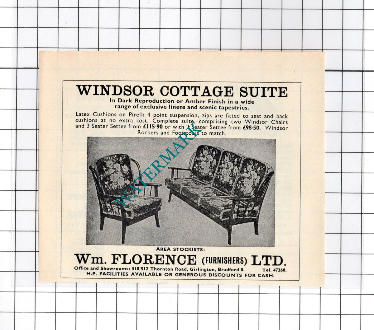 William Florence Furnishers Ltd Girlington Bradford SMALL ADVERT - 1972 Cutting