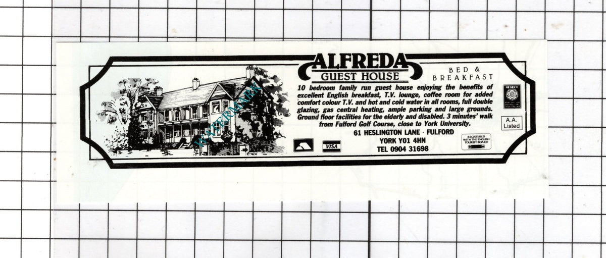 Alfreda Guest House Fulford York Yorkshire - c.1980 SMALL Advert