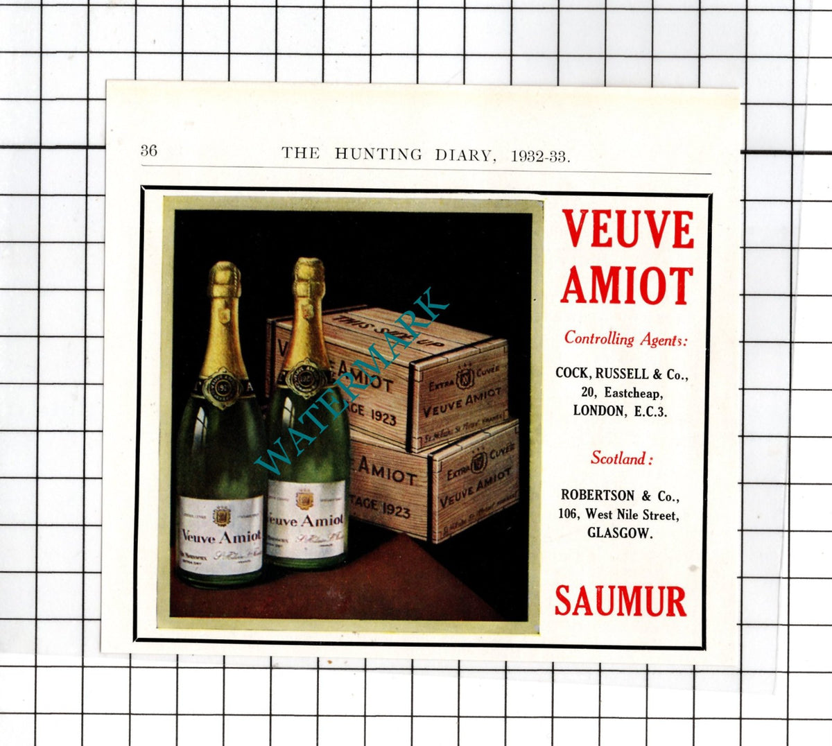 Veuve Amiot Cock Russell & Co London - 1932 Small ADVERT