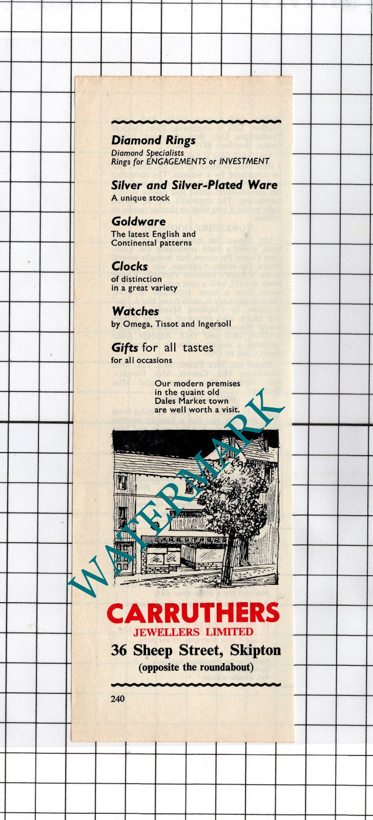 Carruthers Jewellers Skipton ADVERT - 1972 Cutting