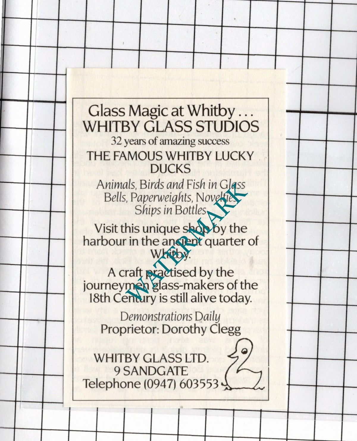 Whitby Glass Ltd Dorothy Clegg - 1990 Small Advert