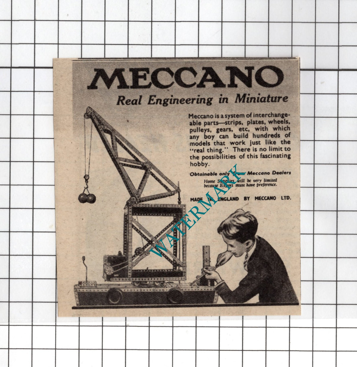 Meccano ADVERT - 1948 SMALL Clipping