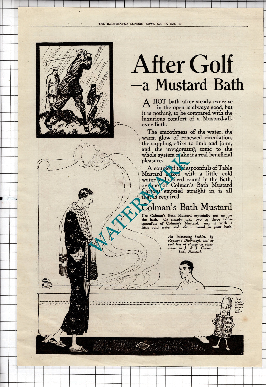 Colman's Bath Mustard Advert Raymond Blathwayt J & J Colman Norwich 1920 Advert