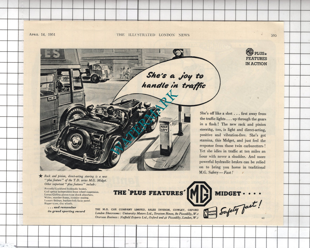 MG Midget Car Advert - 1951 Cutting