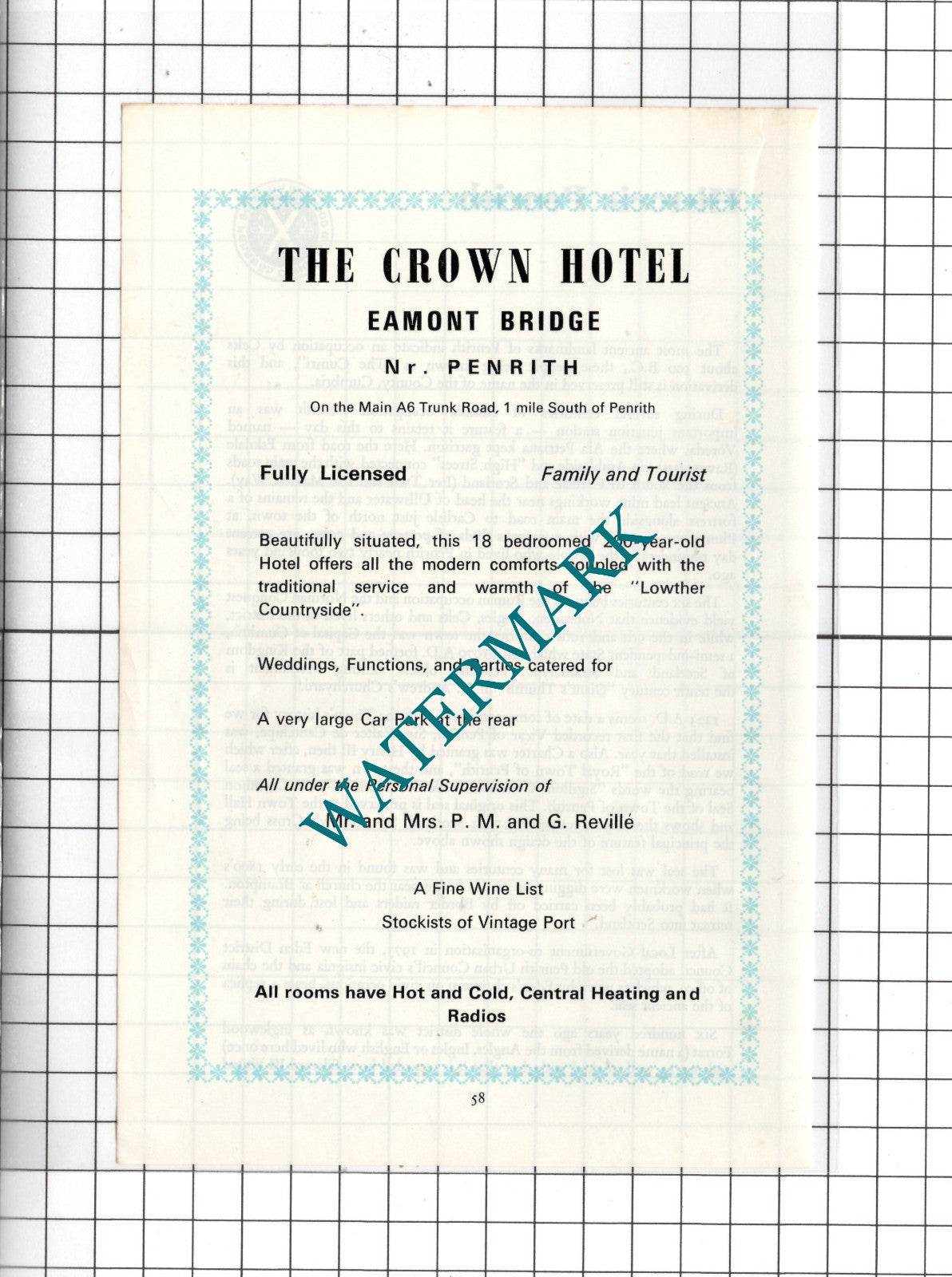 The Crown Hotel Eamont Bridge Penrith Cumbria Mr & Mrs Reville - c.1975 Advert