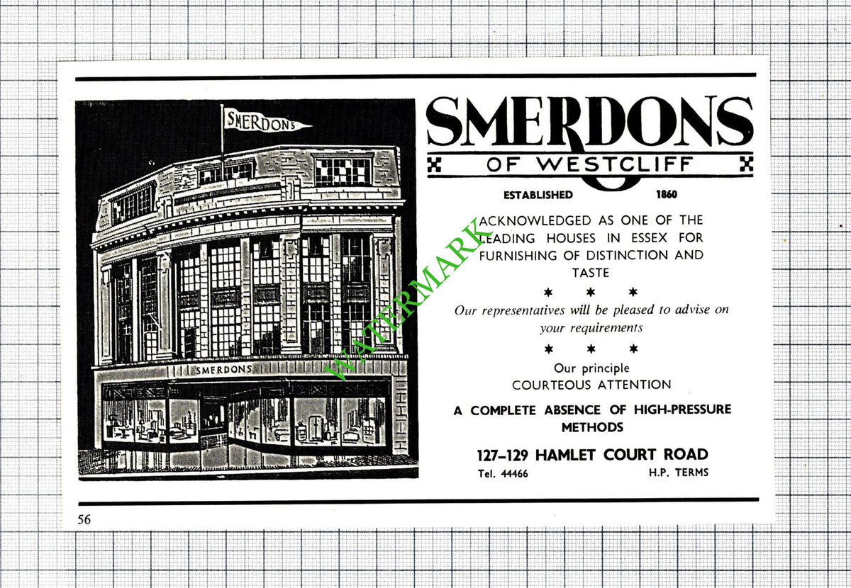 Smerdons Of Westcliff Essex Advert - 1968 Cutting