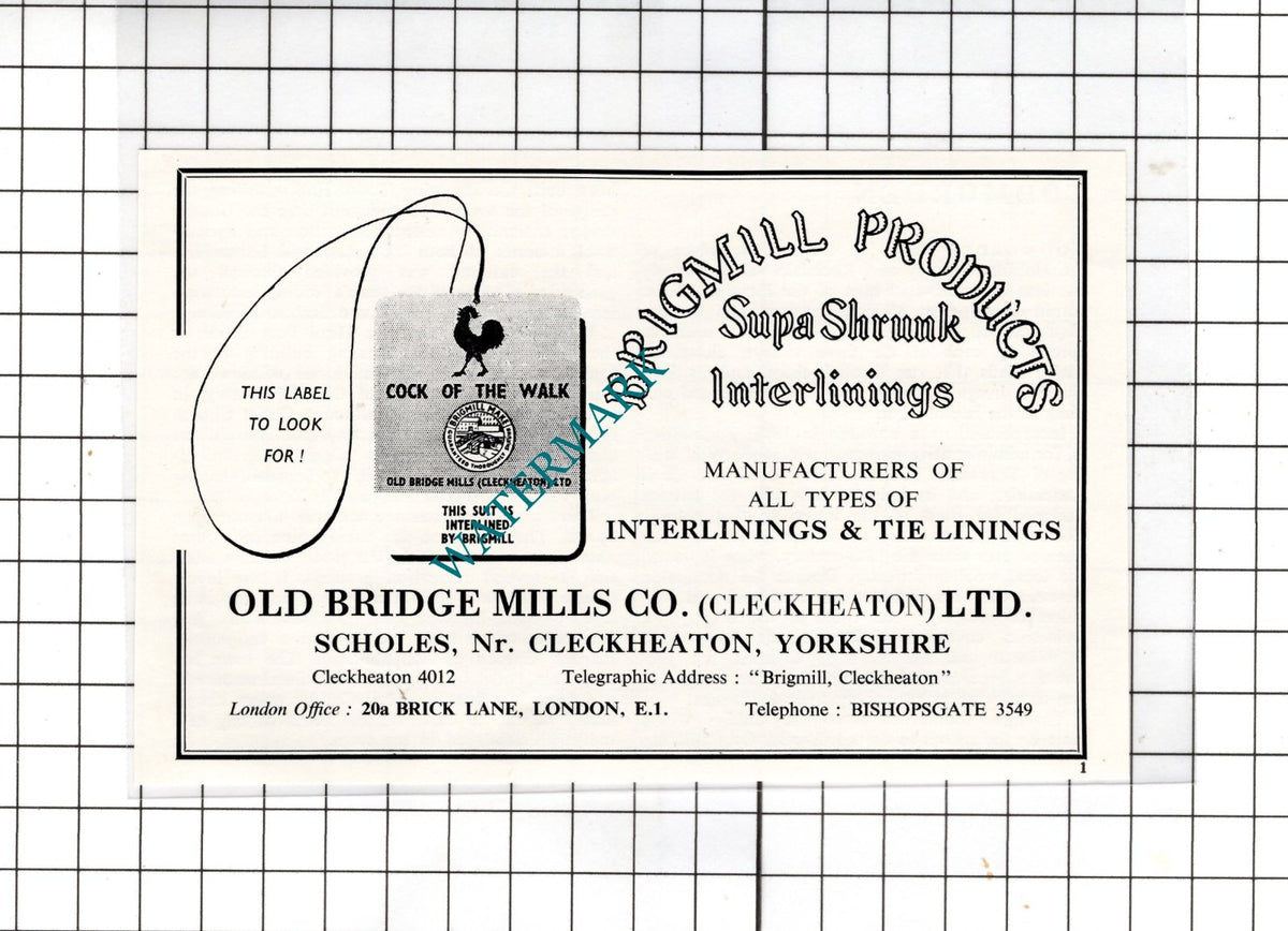 Brigmill Products Old Bridge Mills Co Scholes Yorkshire - c.1962 Small Advert