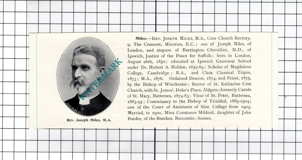 Rev Joseph Miles Cree Church Rectory 9 The Crescent Minories - c.1910 Cutting