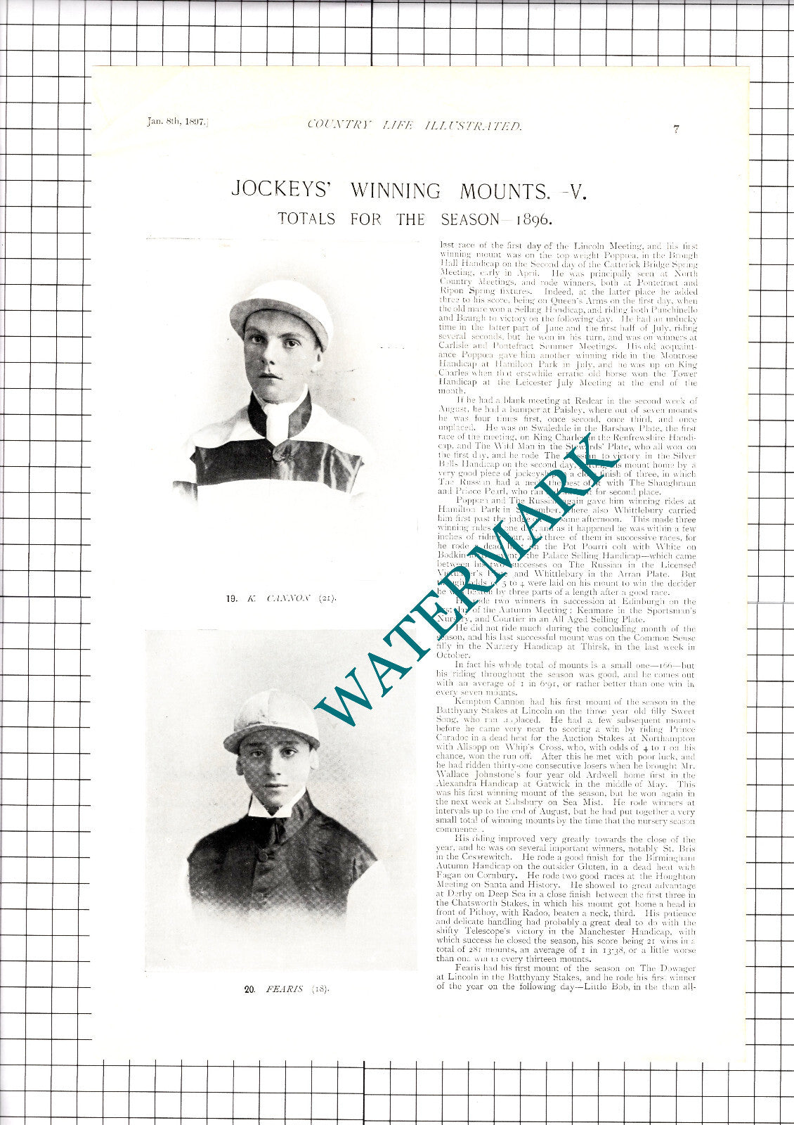 Horse Racing Jockey WELDON Gough Kempton Cannon Fearis - 1897 Article / Print