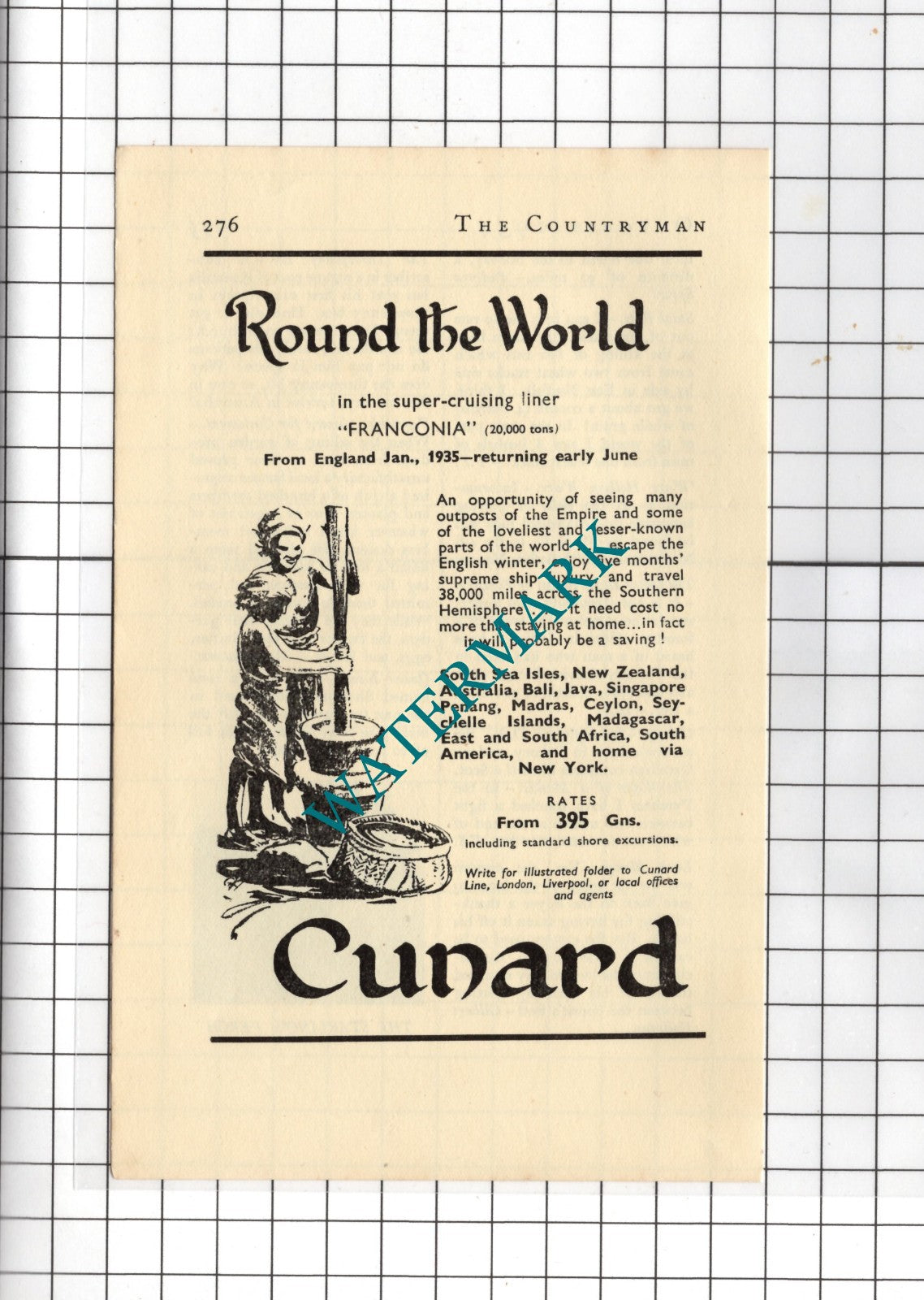 The Franconia Cruise Ship Cunard - 1934 Small Advert