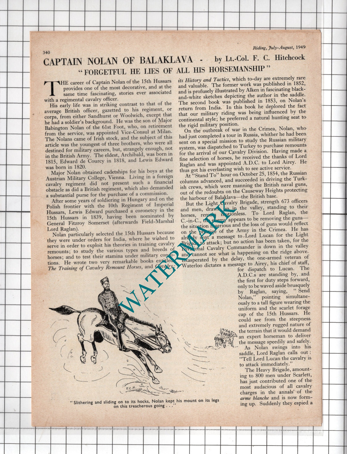 Captain Lewis Edward Nolan 15th Hussars Balaklava - 1949 Article