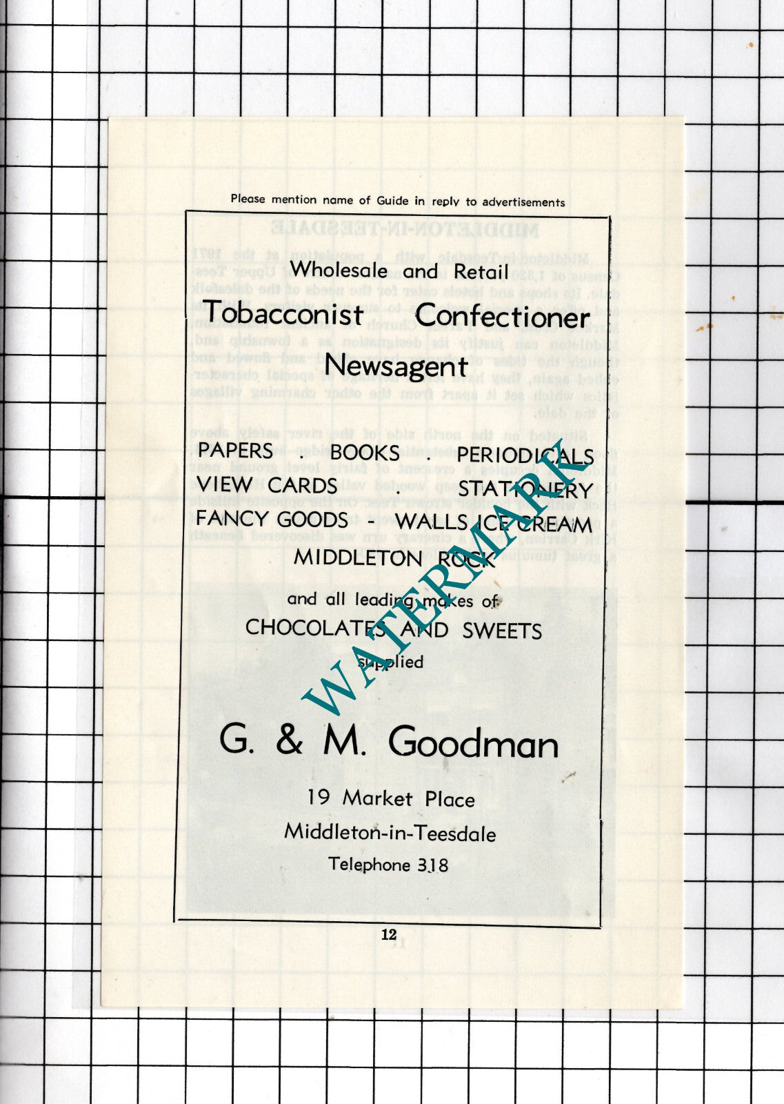 G & M Goodman 19 Market Place Middleton-in-Teesdale - c.1977 Small Advert