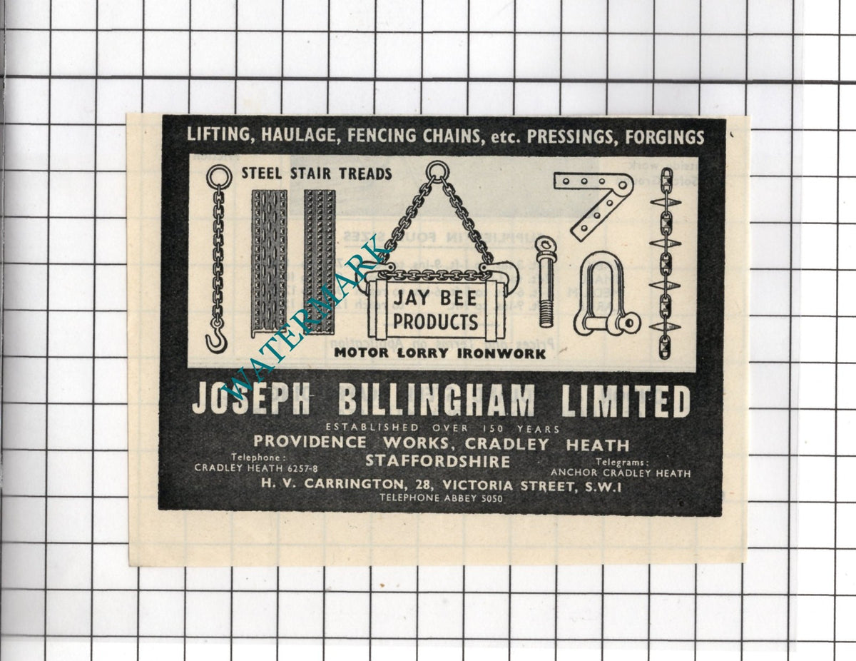 Joseph Billingham Ltd Cradley Heath Staffordshire - 1948 SMALL Advert