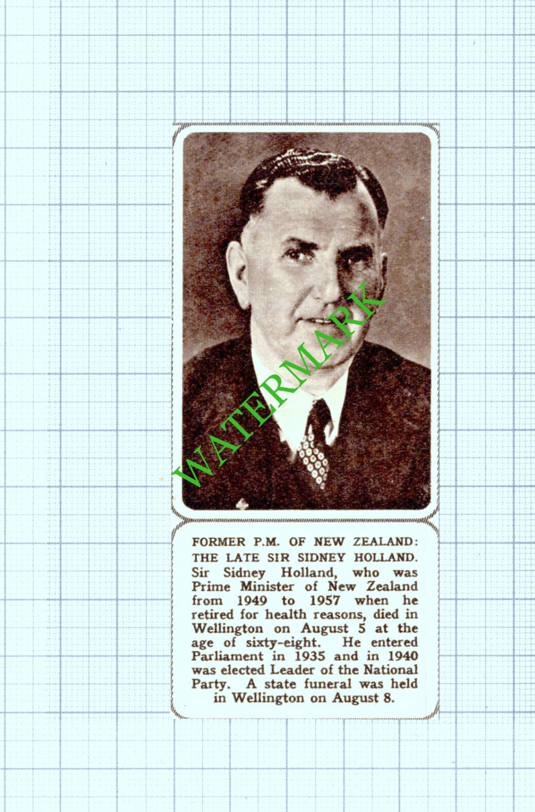 Sir Sidney Holland Obituary - 1961 Small Cutting
